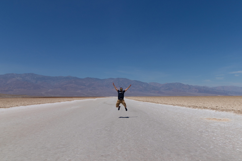 landscape, empty, tranquil scene, outdoors, 5K, human arm, one person, deathvalley, country, mountain range, man, blue, real people, badwaterbasing, sand