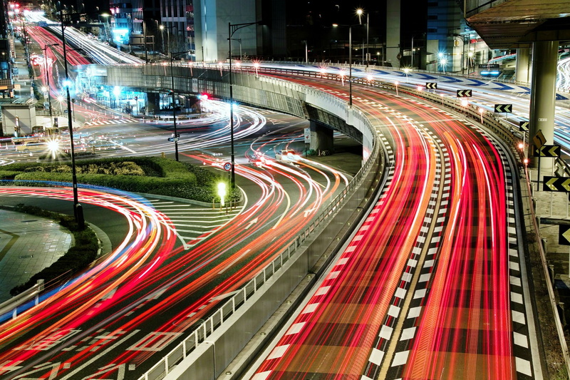 road, cityscape, light trails, long exposure, 1080P, Japan