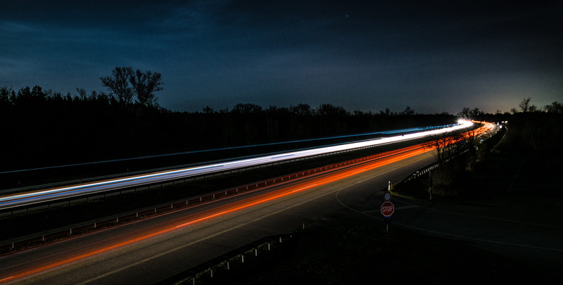 back light, night, sky, guidance, light trail, fast, cars, speed, mode of transportation, travel, silhouette, curve, glowing, blurred motion, long-exposure