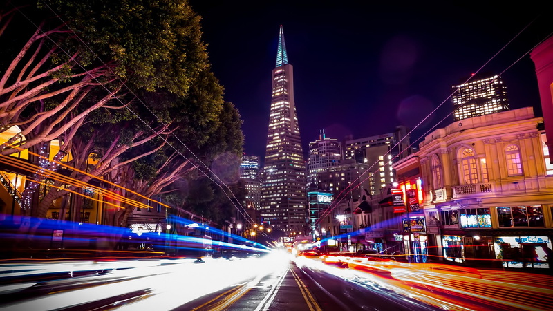 city lights, light trails, night, 1080P, street, city