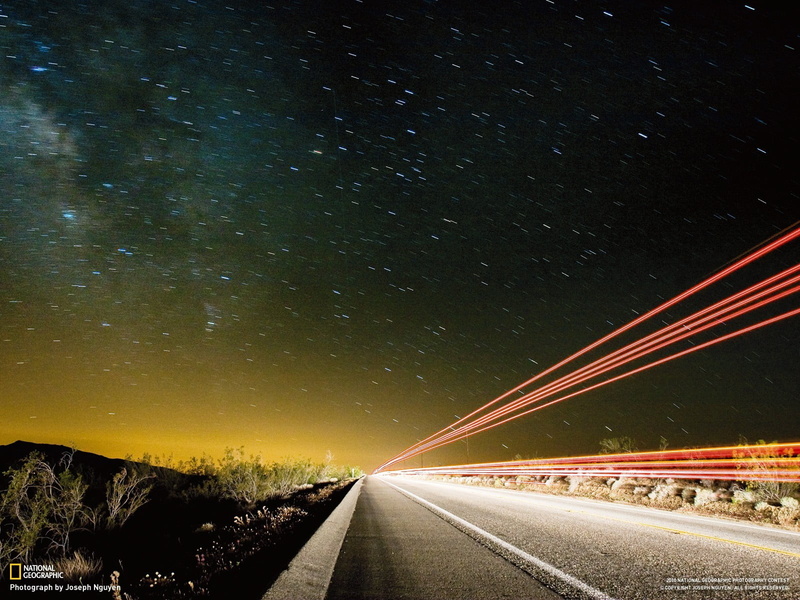 outdoors, the way forward, light trails, National Geographic, star field, space and astronomy, motion, road, speed, wooden, star, transportation, direction