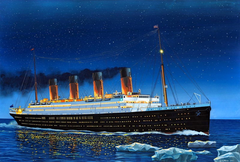 Transatlantic steamer, " Titanic", UK, 1080P, Night, Ice, The second ship of the class "Olympic"