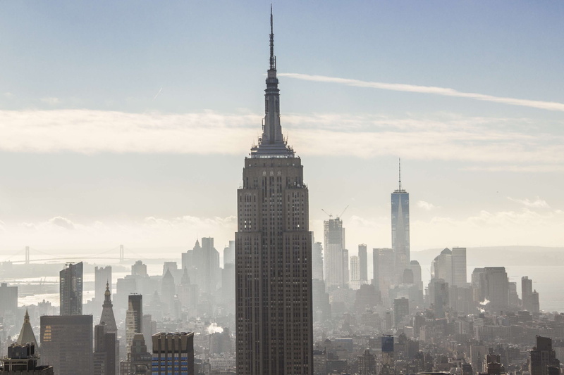 skyline, new york city, urban skyline, cityview, clouds, office building exterior, building, cityscape, outdoors, sky, spire, nyc, building exterior, city