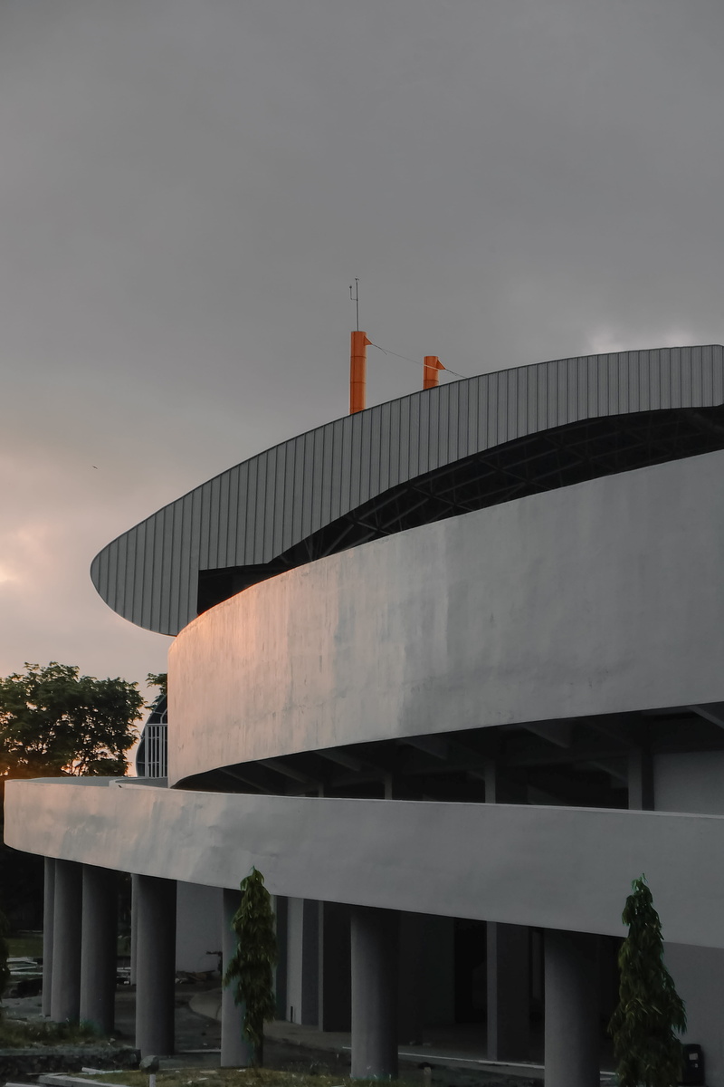 no people, mandala krida stadium, architexture, bridge, architecture, cloud - sky, orange color, built structure, low angle view, 4K, sky, sunset, building exterior