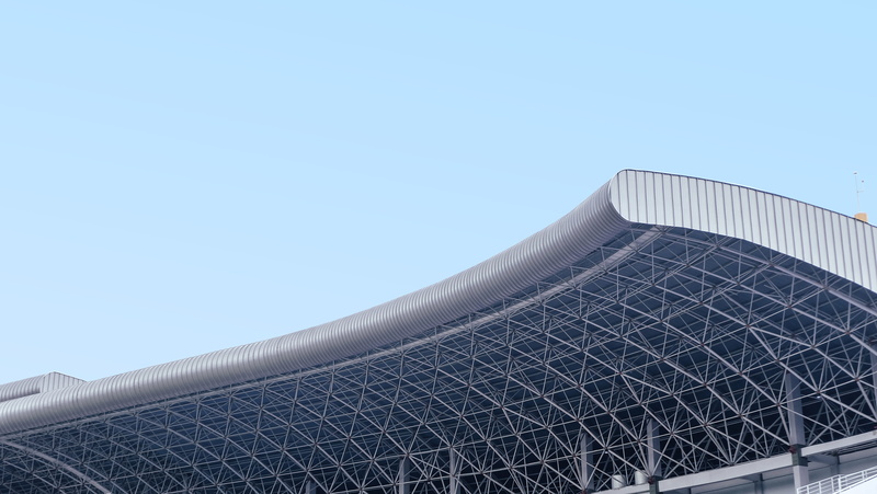 minimal, travel destinations, mandalakrida, copy space, low angle view, yogyakarta, clear sky, building, blue, building exterior, sunlight, sky, 4K, metal