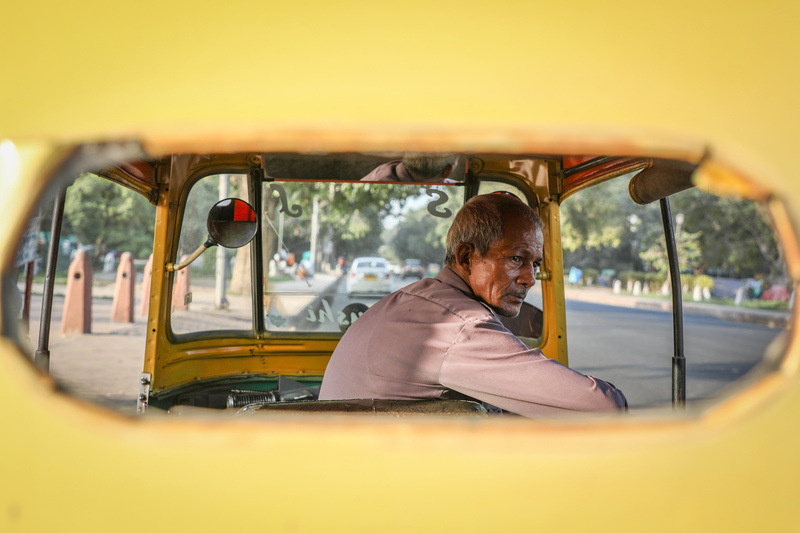 yellow, old people, rickshaw, workers, males, day, transportation, taxi, old, sitting, adult, car, driving, mode of transportation, street, land vehicle