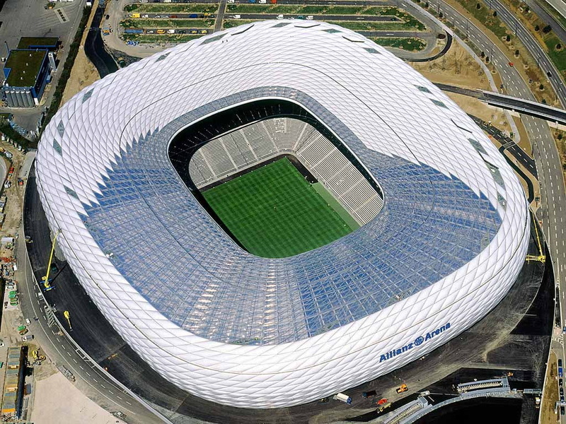 green, built structure, football, high angle view, Cityscapes, circle, outdoors, arena, nature, sports, germany, no people, building exterior, day, white