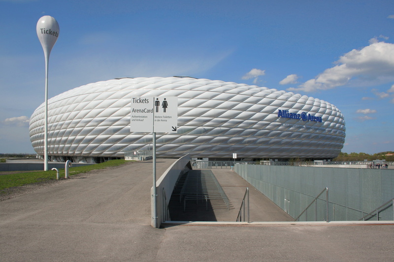 football, nature, alternative energy, architecture, 2K, modern, cloud - sky, wind turbine, travel, environment, white color, stadium, allianz arena, landmark