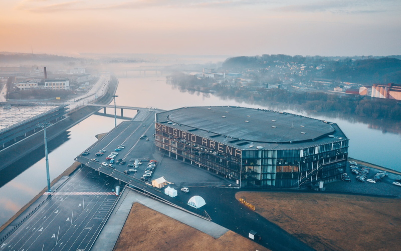 cityscape, water, Lithuania, mode of transportation, city, sky, high angle view, architecture, business, 1080P, travel, Zalgiris Arena, building, bridge - man made structure