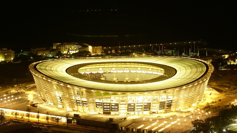 football, long-exposure photography, 4K, architecture, stadium, green point, south africa, light, cape town, soccer, night, urban, rugby, sport venue