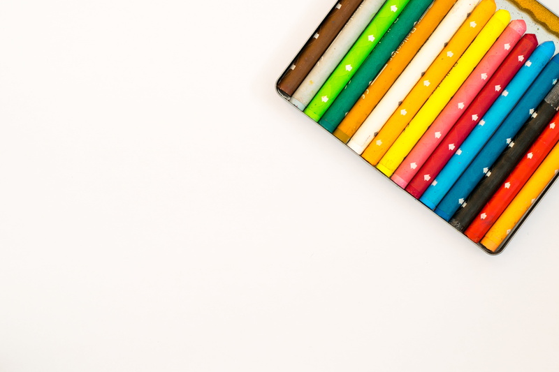 large group of objects, artistically, colored pencil, stationery, eraser, colorful, rainbow colors, arrangement, copy space, art and craft equipment, gradient