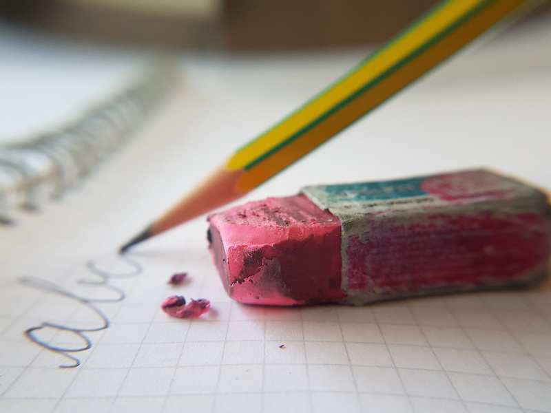 writing, still life, school supplies, paper, creativity, close-up, 4K, changes, learning, eraser, selective focus, multi colored, beginning, no people