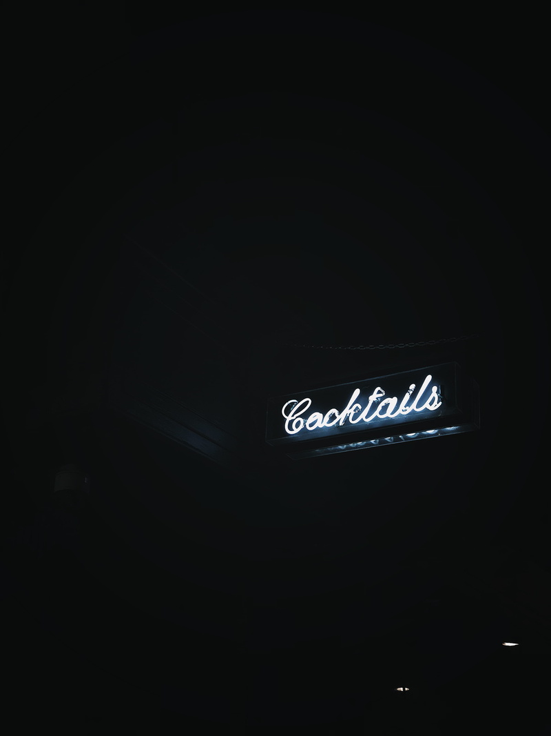 night, dark, copy space, arrow symbol, 4K, cocktails, communication, light, nyc, low angle view, black, text, cocktail, indoors, white, western script