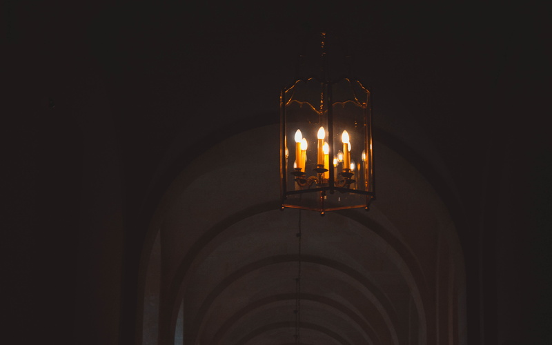 château de versailles, fire, electricity, corridor, burning, travel, domestic room, light, hanging, lampshade, light fixture, light - natural phenomenon