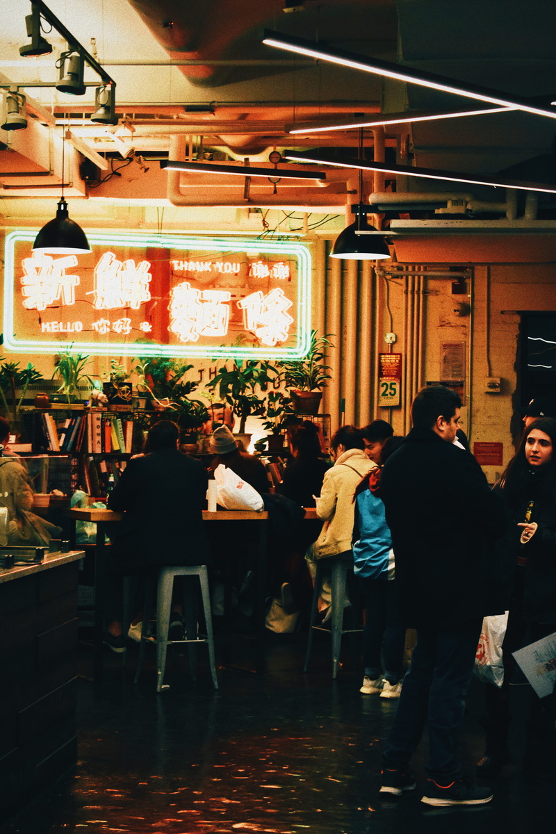lighting, united states, clothing, leisure activity, 75 9th ave, chinese, real people, lighting equipment, buffet, indoors, illuminated, human, adult, interior design