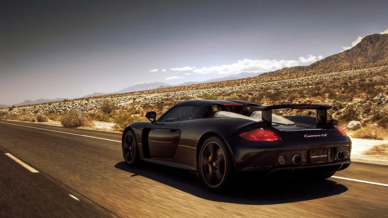 car, Porsche, 1080P, travel, on the move, transportation, mountain range, speed, Porsche Carrera GT, mountain, motion, beauty in nature, black cars, environment