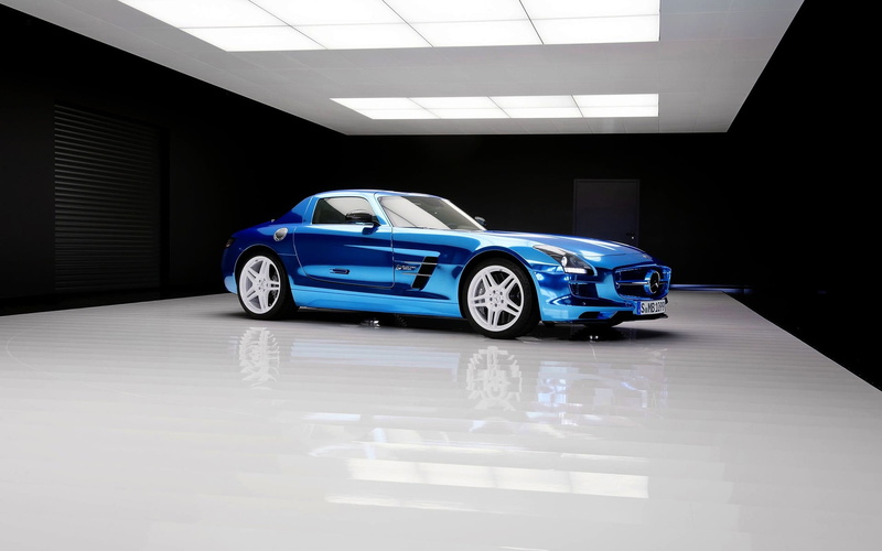 illuminated, electric car, 1080P, beetle, shiny, parking lot, model, flooring, mode of transportation, no people, copy space, volkswagen, garage, Mercedes SLS