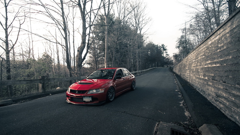 Mitsubishi Lancer EVO, nature, tree, red cars, road, wall, outdoors, Mitsubishi Lancer, direction, vehicle, Mitsubishi, city, car, architecture, the way forward