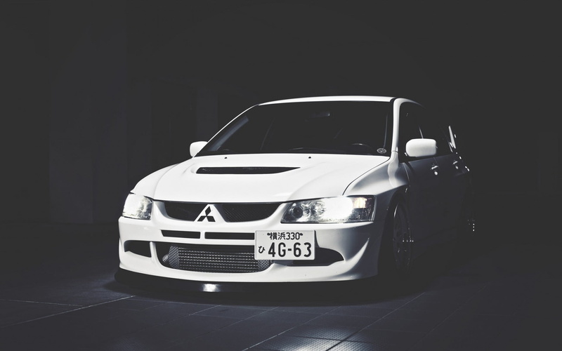 stationary, monochrome, retro styled, dark, headlight, mitsubishi, parking, land vehicle, front view, transportation, 1080P, luxury, night, car, copy space