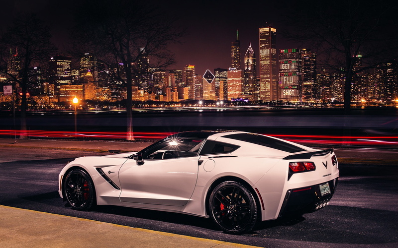stingray, coupe, Chevrolet, sports, c, Car, 1080P, White, corvette, City, Night