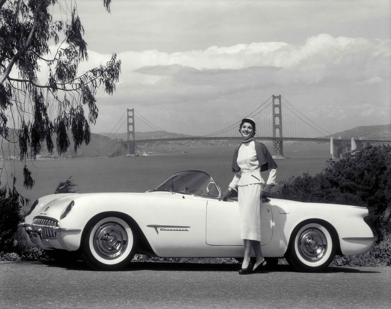 girl, chevrolet, convertible, black and white, white, cars, corvette, old car, car, 1080P, dream, chevrolet corvette, dream car