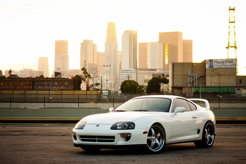 Toyota, white, supra, the city, 1080P, railway, railroad, coupe