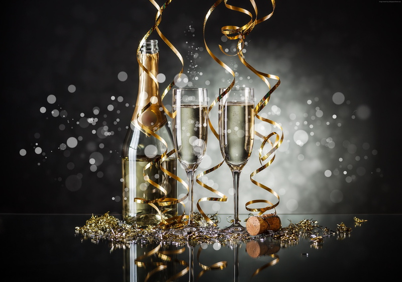 4K, New Year, champagne, 4K, Christmas