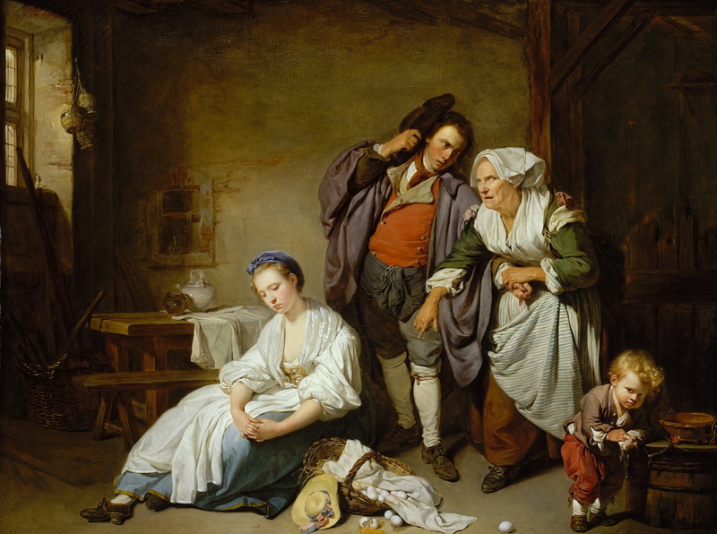 genre, interior, picture, Jean-Baptiste Greuze, 2K, Broken Eggs