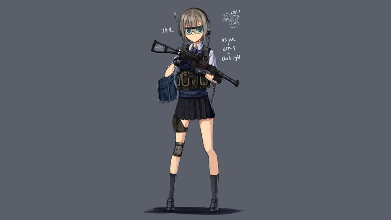 standing, security, uniform, copy space, child, 1080P, OKP-7, AS Val, gun, government, anime girls, futuristic, indoors, holding, childhood, women, protective eyewear