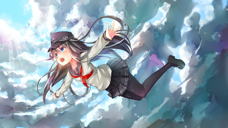 sky, nature, low angle view, long hair, lifestyles, real people, school uniform, outdoors, eyewear, adult, anime girls, women, sunlight, underwater, fashion