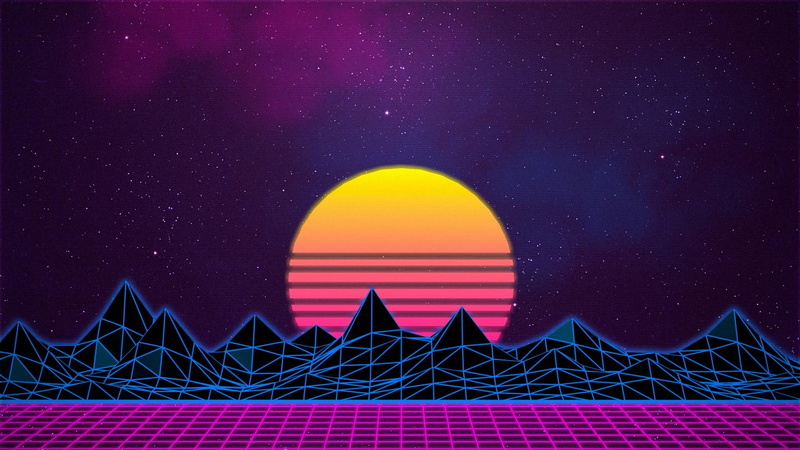 purple, neon, 1080P, digital art, retro
