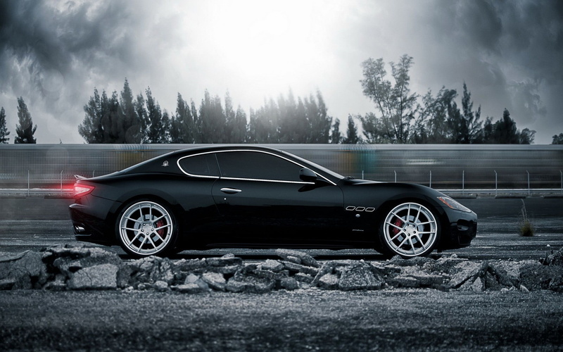outdoors, motor vehicle, 1080P, black cars, transportation, tree, city, cloud - sky, travel, no people, mode of transportation, sky, wheel, nature, Maserati GranTurismo