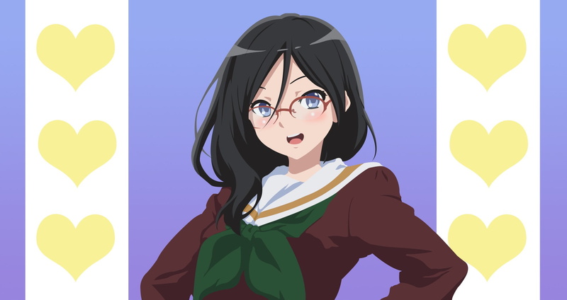glasses, one person, heart, manga, young women, beautiful woman, women, clothing, fashion, studio shot, front view, portrait, young adult, anime girls