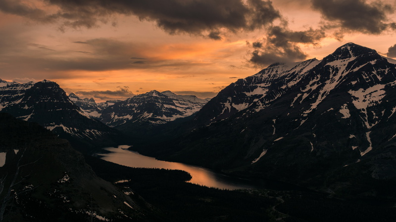 5k uhd, 5k, mountain, 5K, nature, mountain range, sky, lake, mountain lake, evening, cloud, sunset, mountains