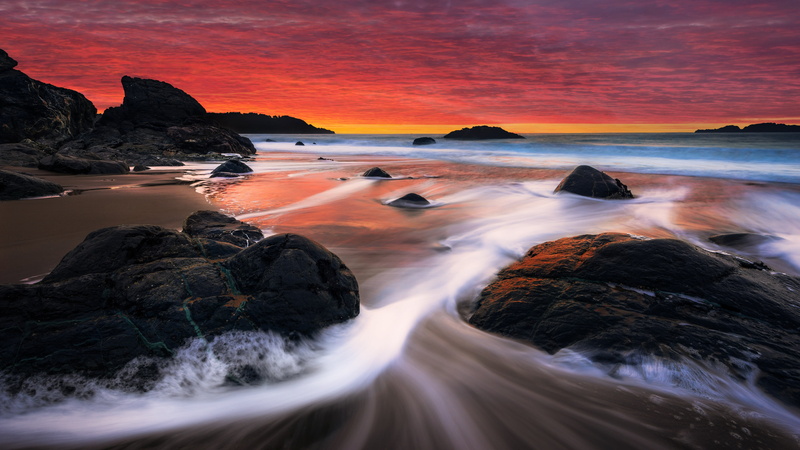shore, land, nature, water, sea, no people, beauty in nature, motion, scenics - nature, ocean, dusk, rock, blurred motion, sky, tranquility, 5k, solid
