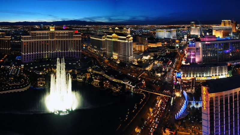 office building exterior, lights, no people, Las Vegas, modern, architecture, high angle view, illuminated, water, night, USA, nature, hotel, outdoors