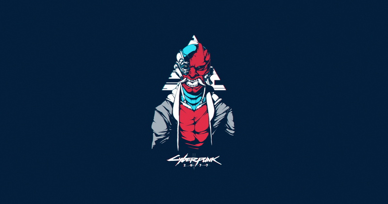 cyborg, artwork, cyberpunk, blue background, 2K, Cyberpunk 2077, simple background
