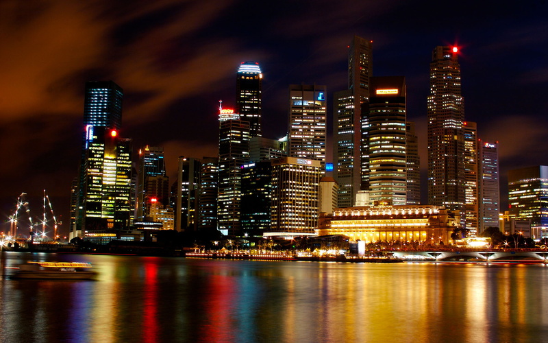 water, singapore, window, reflection, lights, neon, bay, scapes, cityscape, hdr, skyline, port, architecture, night, cities, color, 1080P, sound, world