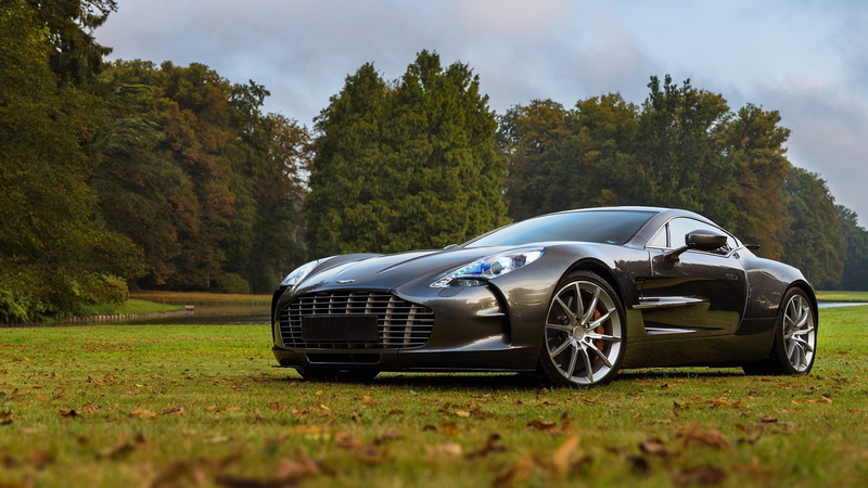 trees, grass, sports car, One-77, Aston Martin one-77, Aston Martin, leaves, vehicle, gray, fall, field, 1080P, car, coupe