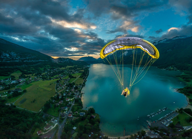 beauty in nature, lake, tree, extreme sports, sky, adventure, flying, plant, outdoors, clouds, France, water, leisure activity, nature, city, landscape