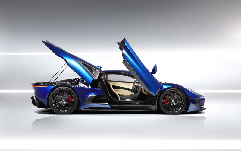 driving, sports race, studio shot, indoors, Jaguar C-X75, chrome, blue cars, transportation, white background, wealth, competition, mode of transportation