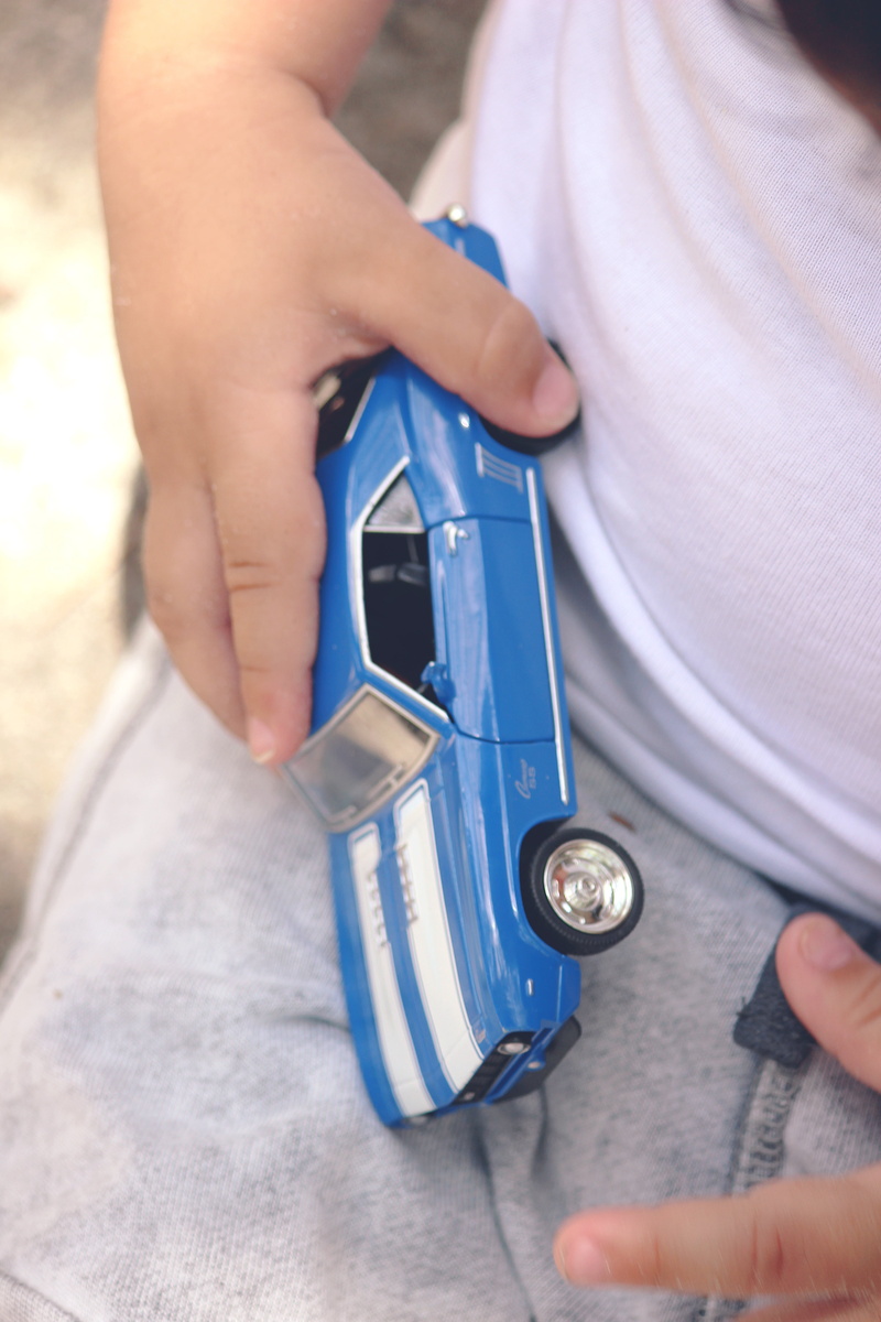 camaro, hand, focus on foreground, midsection, chevrolet, playing, kids playing, fun, finger, toy, white, high angle view, ss, baby, boy, cute, human hand