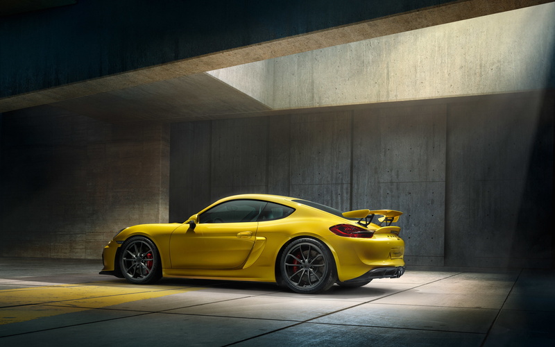 cayman backgrounds, 4K, gt4, side view, yellow, porsche