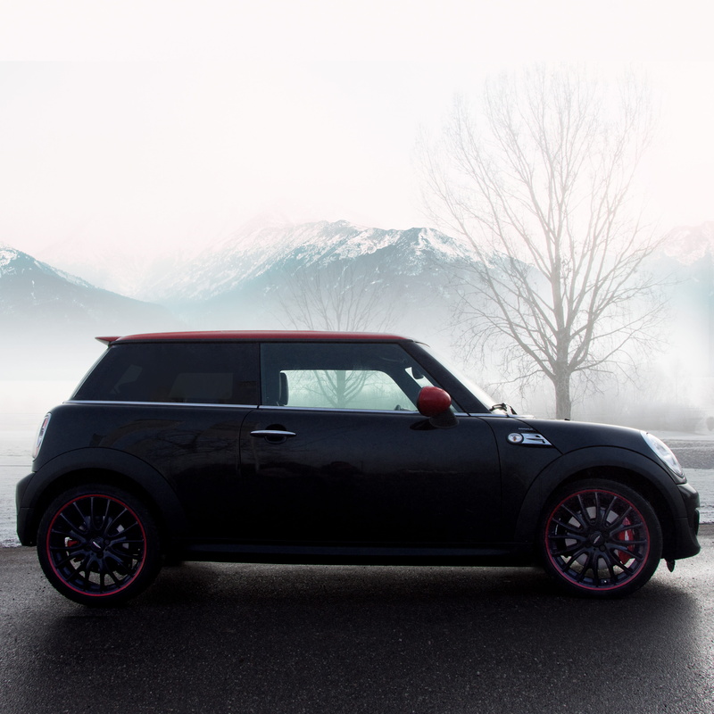 mini, red, mode of transportation, sky, day, motor vehicle, no people, dust, lake, travel, bare tree, switzerland, transportation, land vehicle, marvin