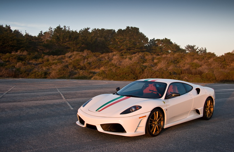 front view, shadow, f430 scuderia, 2K, white, Ferrari, the Scuderia, the evening