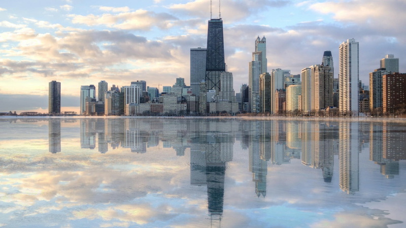 waterfront, outdoors, skyscraper, metropolis, reflection, architecture, building, chicago, built structure, water, modern, landscape, tall - high, building exterior