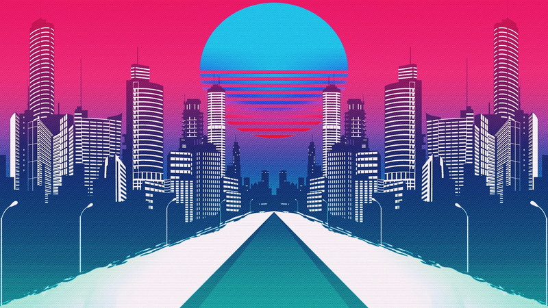 city, digital art, Retrowave, neon, synthwave, cityscape, 2K