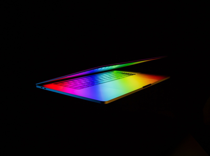 Light, 4K, Technology, Colorful, Laptop, highperformance, Dark, Macbook, background, Hardware, Computers, pro, Rainbow, Apple