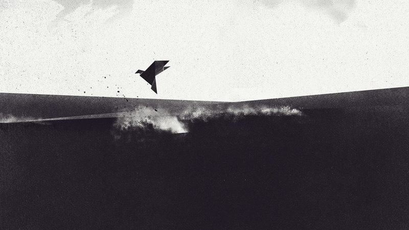 black, animal wildlife, low angle view, animals in the wild, day, spread wings, sky, animal themes, origami, built structure, 720P, nature, architecture