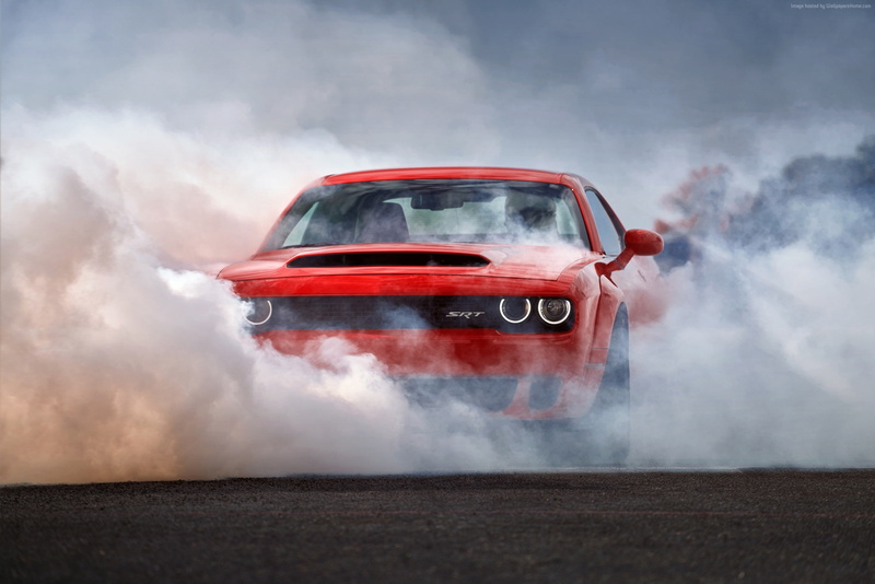 car, mode of transportation, sport, smoke - physical structure, Dodge Challenger SRT Demon, warning sign, emotion, land vehicle, dust, speed, day, no people